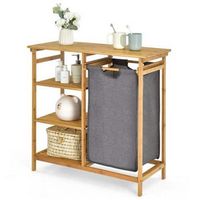 Costway - Laundry Hamper Basket Table Bamboo w/Storage Shelves and Sliding Bag - Natural