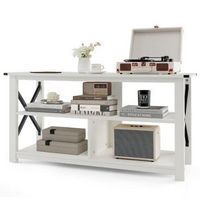 Costway - Modern Entertainment Center Farmhouse TV Stand for TV's up to 55'' with Open Shelves - ...