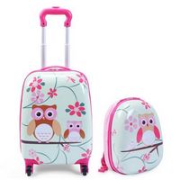 Costway - 2Pcs 12'' 16'' Kids Luggage Set Suitcase Backpack School Travel Trolley ABS - pink & li...