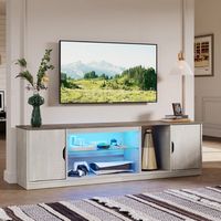 Bestier - TV Cabinet with Storage and LED Light Strips Up to 75" - White