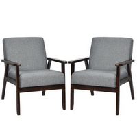 Costway - Set of 2 Fabric Accent Armchair Wooden Upholstered Lounge Chair - Dark Grey