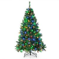 Costway - 6FT Pre-Lit Hinged Christmas Tree w/ 260 Multi-Color Lights & 3-Minute Quick Shape No F...
