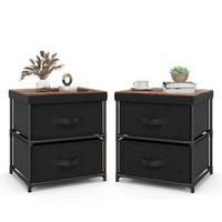 2PCS Fabric Bedside Table 2 Drawers Nightstand Small Dresser Bedroom Living Room