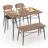 Costway 4 Piece Dining Table Set with Bench & 2 Faux Leather Upholstered Chairs for Kitchen - Rus...