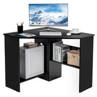 Costway - Triangle Corner Computer Desk with Storage Shelf - Black