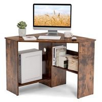 Costway - Corner Triangle Writing Desk with Storage Shelf - Rustic Brown