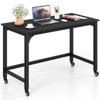 Costway - 1 PCS Rolling Computer Desk Wood Top Metal Frame Laptop Table Study Workstation - Black