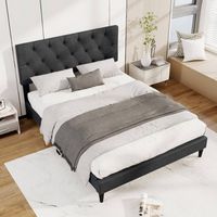 Costway Full Size Bed Frame with Button-Tufted Headboard & Wooden Slats Easy Assembly - Gray