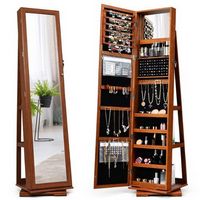 Costway - 360degree Rotatable Jewelry Cabinet 2-in-1 Lockable Mirrored Organizer - Brown