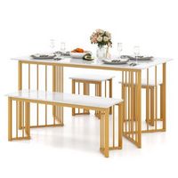 Costway 4 PCS Dining Table Set Kitchen Table w/ Bench & 2 Stools Wing-shaped Metal Legs - White a...