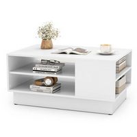 Costway 34" Long Rectangle Center Table Coffee Table with 2-Tier Open Storage Shelves - White