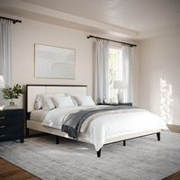 Martha Stewart - Jett Wooden Queen Size Platform Bed with Upholstered Inset Headboard-Dark Brown/...