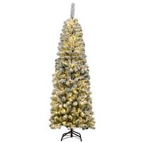 Costway - 6Ft Pre-lit Snow Flocked Artificial Pencil Christmas Pine Tree w/ 250 LED Lights - Gree...