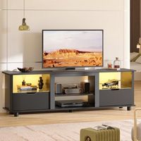 Bestier 70'' Gaming TV Stand with Storage, LED Media Console - Black Carbon Fiber
