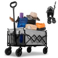 Bestier Upgraded Folding Wagon with Adjustable Handle with Wheels - Grey