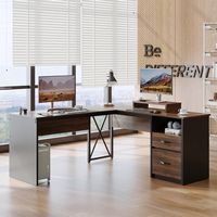 Bestier - L-Shaped Computer Desk with Monitor Stand - Brown