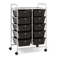 Costway - 10 Drawer Storage Cart Utility Rolling Trolley Kitchen Office Organizer - Black