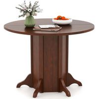 Costway 42" Wooden Kitchen Table Round Dining Table with Pedestal Base for 4-6 People - Brown