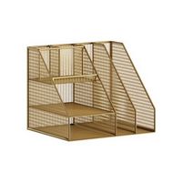 Martha Stewart - Ryder Large Steel Mesh Desktop Organizer with File Holder - Gold