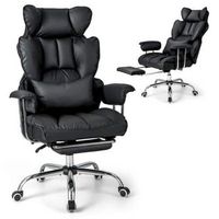 Costway - Big and Tall Executive Office Chair with Footrest Lumbar Support - Black