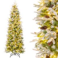 Costway - 7.5 FT Flocked Christmas Tree with 913 PE PVC Branch Tips 350 Warm White LED Lights - G...