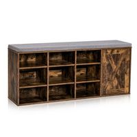 Costway - Shoe Bench w/Padded Cushion 9-cube Adjustable Storage Shoe Rack - Rustic Brown