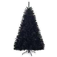 Costway - 6Ft Hinged Artificial Christmas Tree Full Tree with Metal Stand - Black