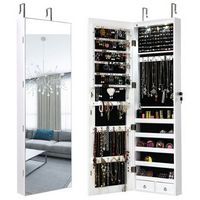 Costway - Mirrored Jewelry Cabinet Jewelry Organizer w/2 LED Lights - White