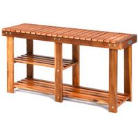 Costway - 3-Tier Wood Shoe Rack Shoe Bench Freestanding Boots Storage Organizer Heavy-duty - Teak