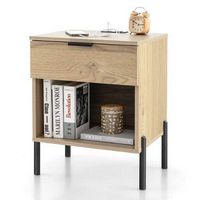 1PC Nightstand with Charging Station Drawer Compartment Modern Side End Table