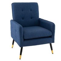 Costway - Modern Linen Accent Chair with Solid Metal Legs - Blue