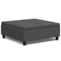 Simpli Home - Harrison Large Square Coffee Table Storage Ottoman - Slate Grey