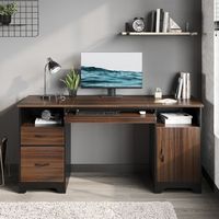 Bestier - 59inch Executive Gaming Desk with File Drawer, Storage Drawers, and Cabinet - Cherry