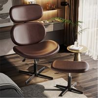 Bestier - Modern Armless Ergonomic Rocking Lounge Chair 360&#176; Swivel Accent Chair with Ottoman PU ...