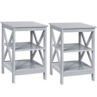 2PCS 3-Tier Nightstand End Table X Design Storage Display Shelf Living Room