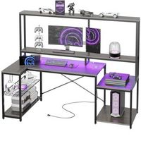 Bestier 71.5" LED Gaming Desk with Hutch featuring a Computer Desk with Power Outlet and Monitor ...