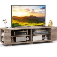 Costway - 59" Wood TV Stand Console Storage Entertainment Media Center with Shelf Grey - Gray