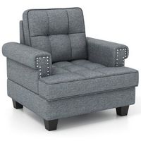 Costway - Mid-Century Modern Accent Cushion Studded Armchair with Thick Pillow - Gray