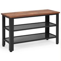 Costway - 3-Tier Shoe Rack，Industrial Shoe Bench with Storage Shelves for LivingRoom Brown - blac...