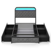 Costway Twin Size Bed Frame with LED Lights & Charging Station Storage Headboard - Black