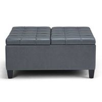 Simpli Home - Harrison 36 inch Wide Transitional Square Coffee Table Storage Ottoman in Stone Gre...