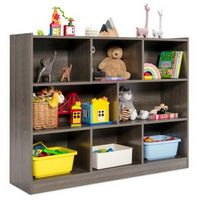 Costway - 3-tier Open Bookcase 8-Cube Bookshelf Storage Display Cabinet French Oak - Grey