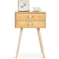 Costway - Mid Century Modern 2 Drawers Nightstand In Sofa Side Table End Table Yellow - Natural