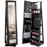 Costway 360° Rotatable Jewelry Cabinet Armoire 2-in-1 Lockable Mirrored - Black