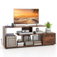 Costway 60" TV Stand with Charging Station Storage Shelves Industrial Entertainment Center - Brown