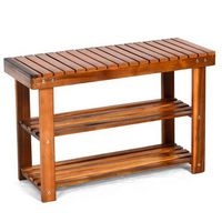 Costway - 3-Tier Wood Shoe Rack 27.5' Shoe Bench Freestanding Boots Organizer Heavy-duty - Teak
