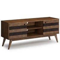 Simpli Home - Clarkson SOLID ACACIA WOOD Low TV Stand in Rustic Natural Aged Brown For TVs up to ...
