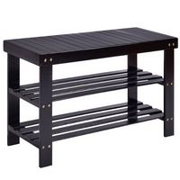 Costway - 3 Tier Bamboo Shoe Rack Bench Storage Shelf Organizer Entryway Home Furni - Black