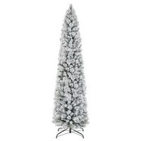 Costway - 7 FT Pre-Lit Slim Christmas Tree Flocked Decoration with Pine Needles & Lights - Green ...