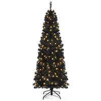 Costway - 6ft Pre-lit PVC Christmas Pencil Tree w/ 300 LED Lights - Black